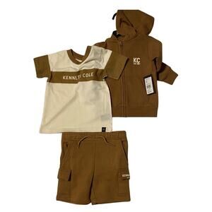 Kenneth Cole Boys Hoodie Short Set 3-Piece 4T Boy Toddler Brown & Beige NEW
